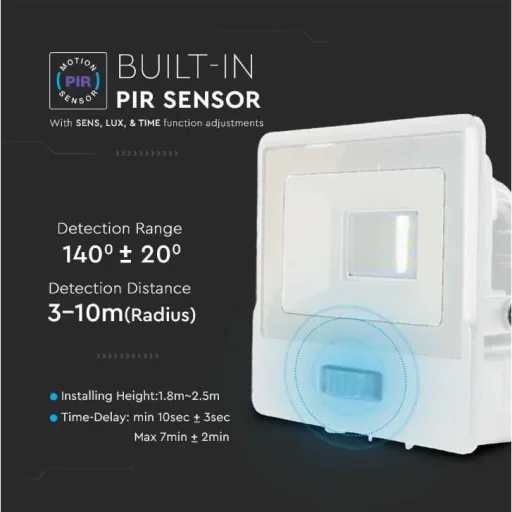 VT-118S LED Floodlight with Sensor - 10 W - 735 Lm - 4000K - White