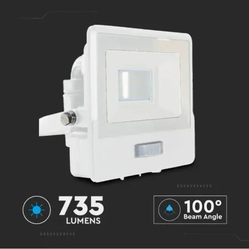 VT-118S LED Floodlight with Sensor - 10 W - 735 Lm - 4000K - White