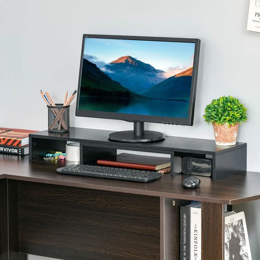 Monitor stand length angle adjustable double screen stand wooden shelf monitor holder for computer screen lapt
