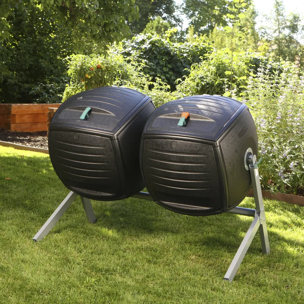 Composter Compost Twin 380 L 143.5×79.4×110.4 cm Black – 2 Chambers for Continuous Composting