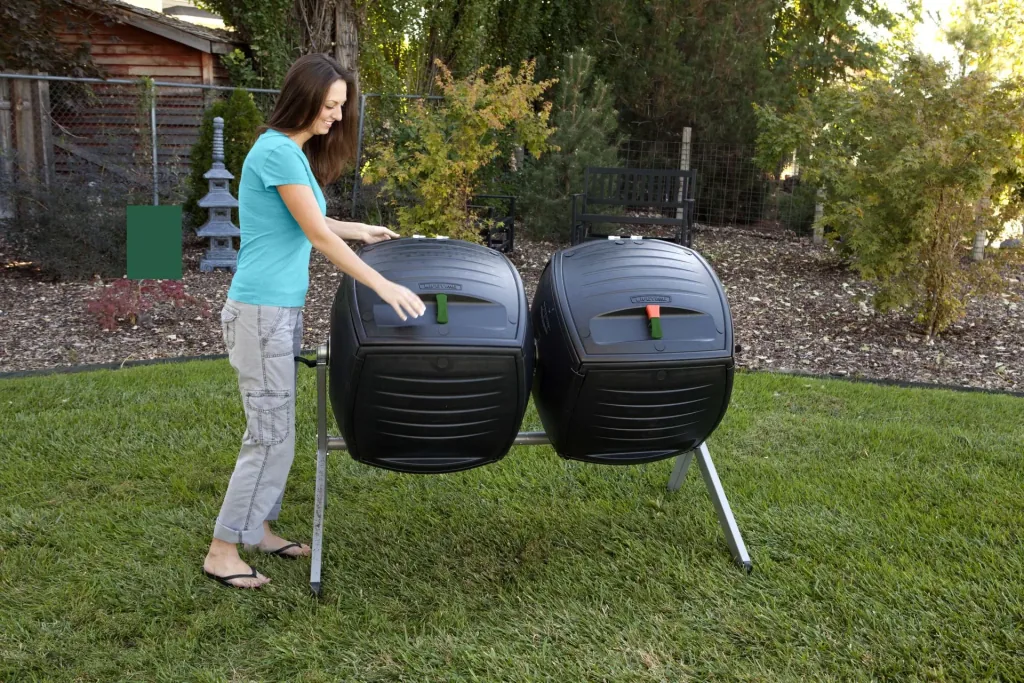 Composter Compost Twin 380 L 143.5×79.4×110.4 cm Black – 2 Chambers for Continuous Composting