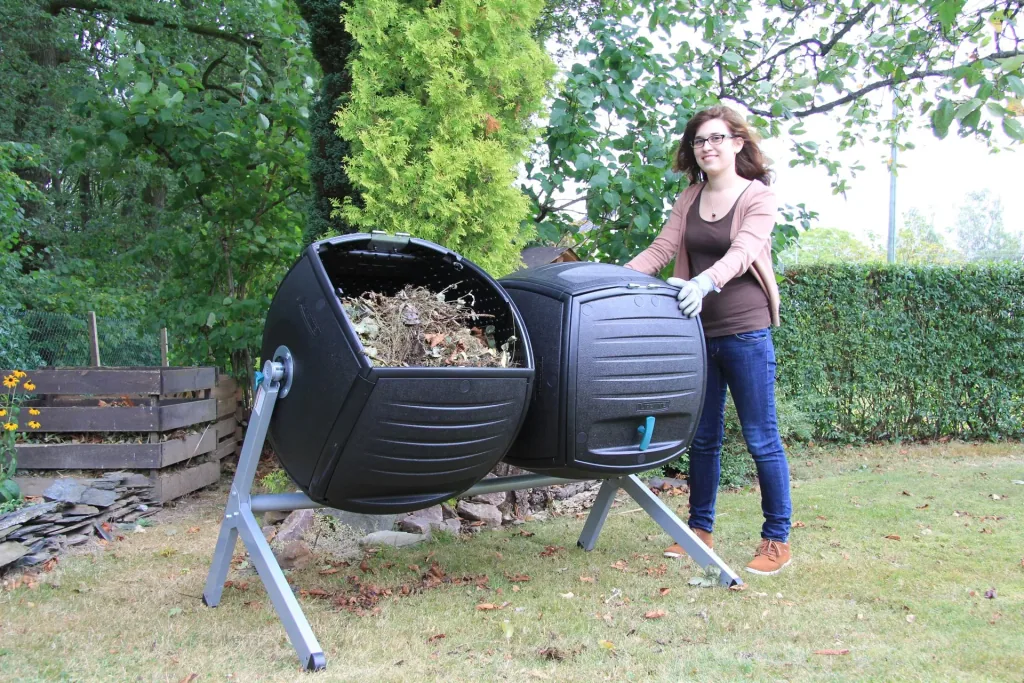 Composter Compost Twin 380 L 143.5×79.4×110.4 cm Black – 2 Chambers for Continuous Composting