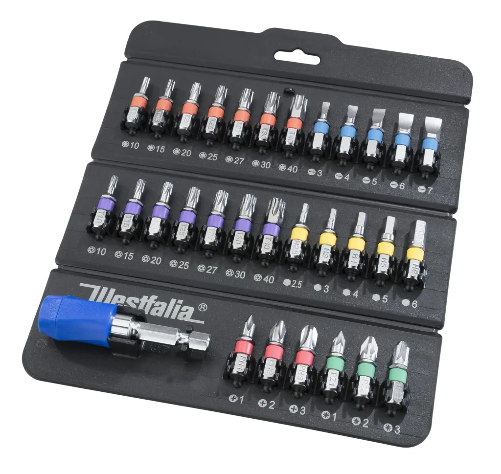 Bit set 1/4", 31 pieces in a triangular plastic box (foldable)