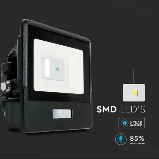 VT-118S LED Floodlight with Sensor - 10 W - 735 Lm - 4000K - Black