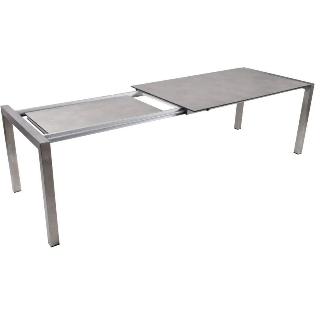 Extendable table SIENNA, stainless steel 304 / plastic HPL, grey