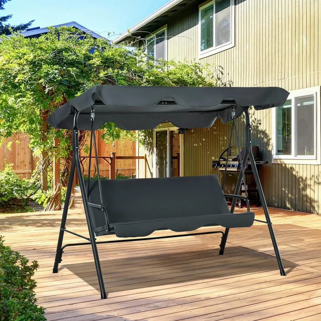 Hollywood swing garden swing swing bench 3-seater with roof steel grey+black 172 x 110 x 153 cm