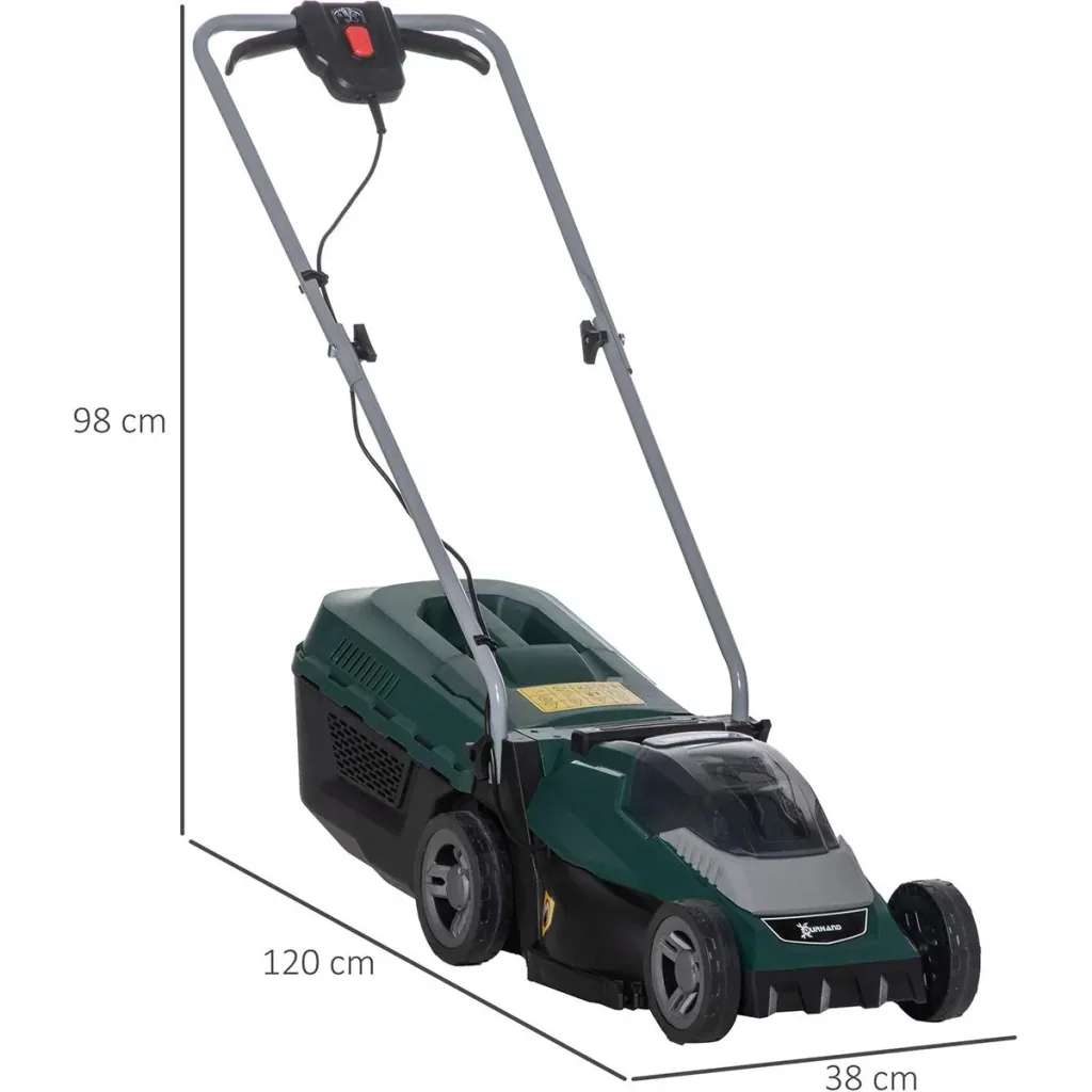 Cordless lawn mower with 32 cm cutting width, 30 litre grass catcher, 2.5 Ah battery and charger, 120 x 38 x 98 cm