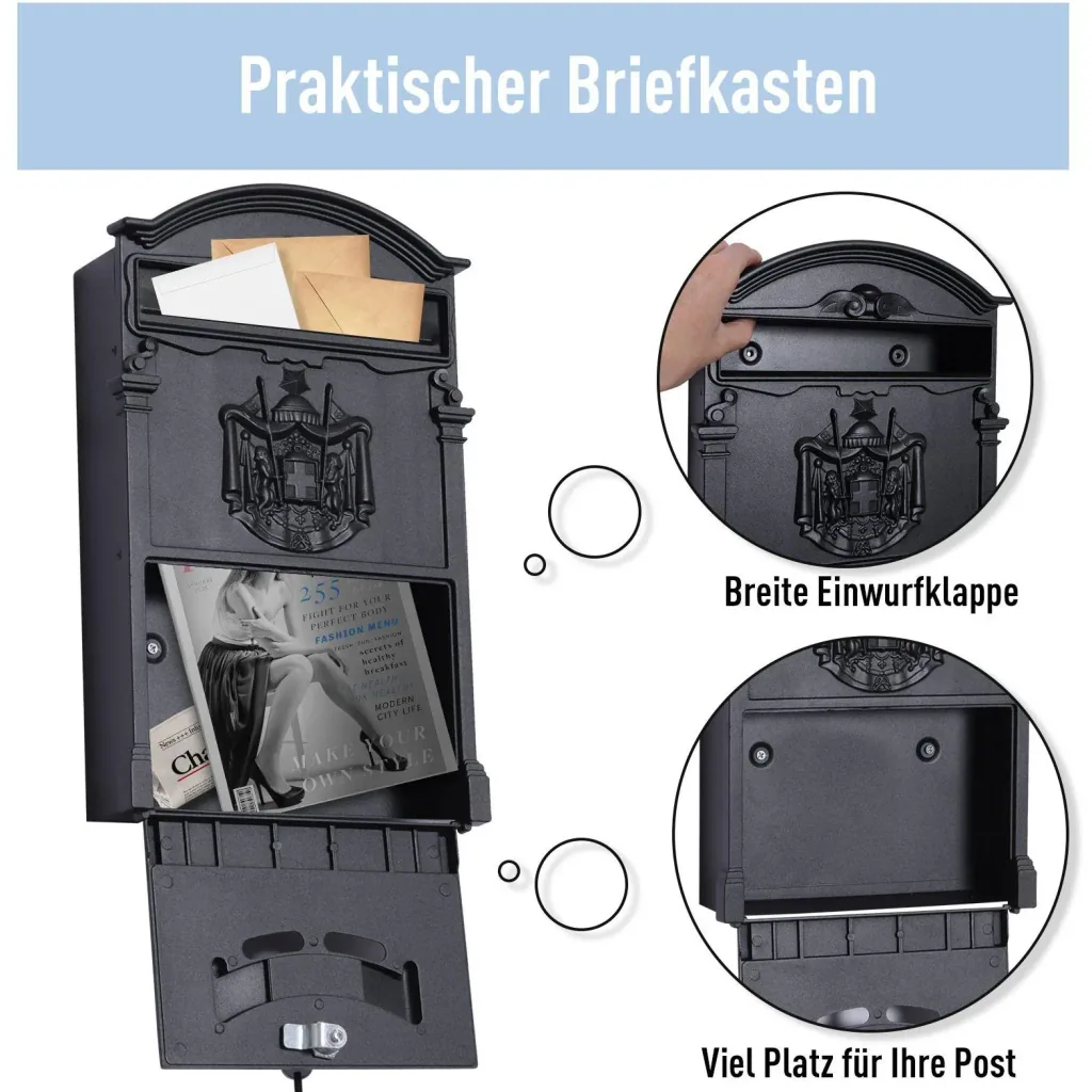 Mailbox wall-mounted mailbox lockable with protective flap including 2 keys