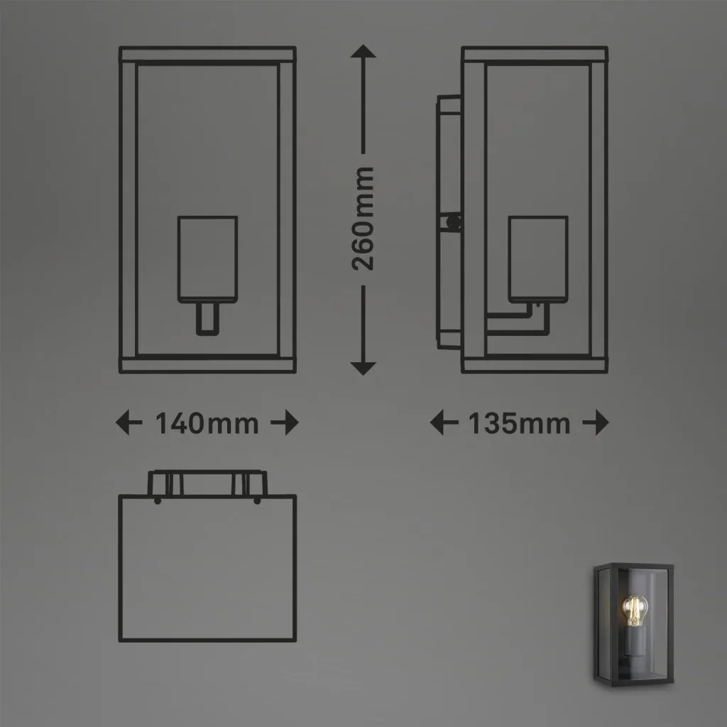Outdoor light, 1-flame, IP44, metal-glass, black, E27 socket