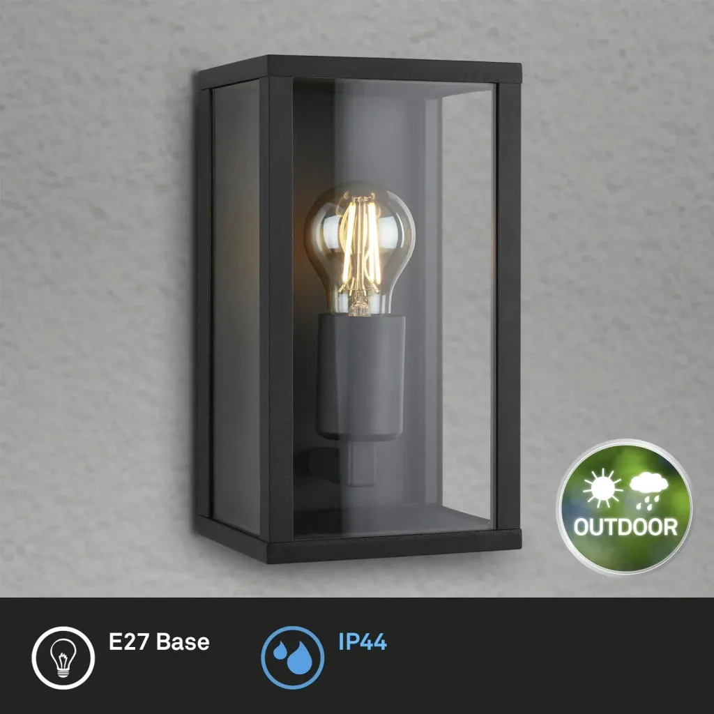 Outdoor light, 1-flame, IP44, metal-glass, black, E27 socket