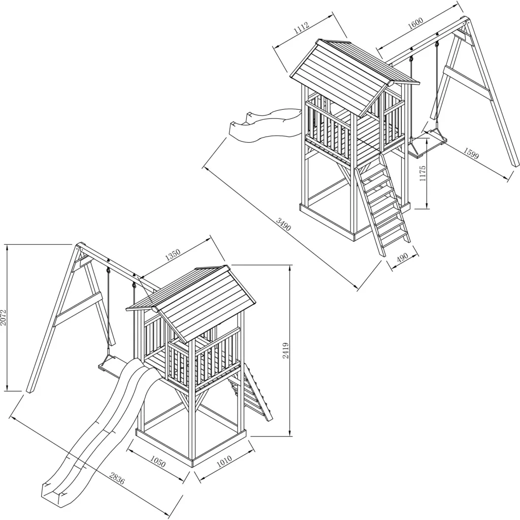 Beach Tower play tower with single swing - white slide