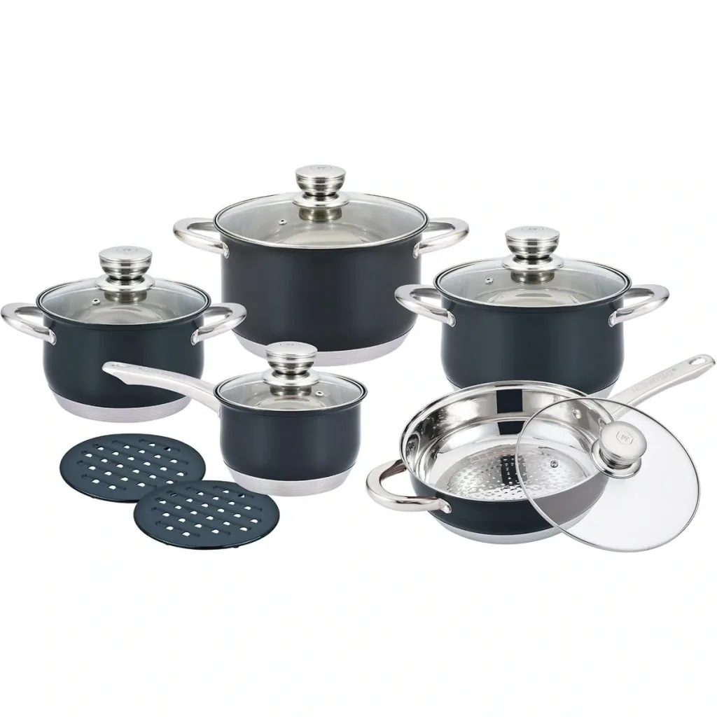 Herenthal - Complete 12-piece cookware set - Black/Silver