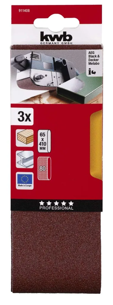 Sanding belts 65 x 410 mm, K80, set of 3