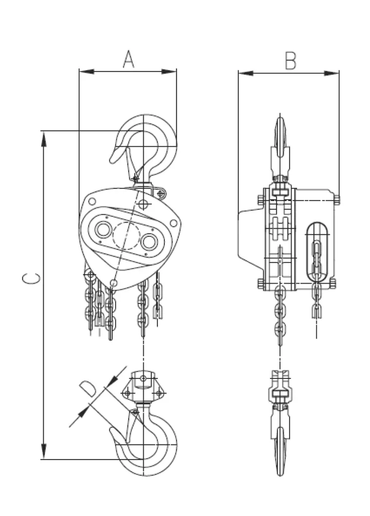 Spur gear hoist Pullmaster-II 2.0, load capacity 2000 kg, 2-fall, stroke 3.0 m, operating length 2.5 m