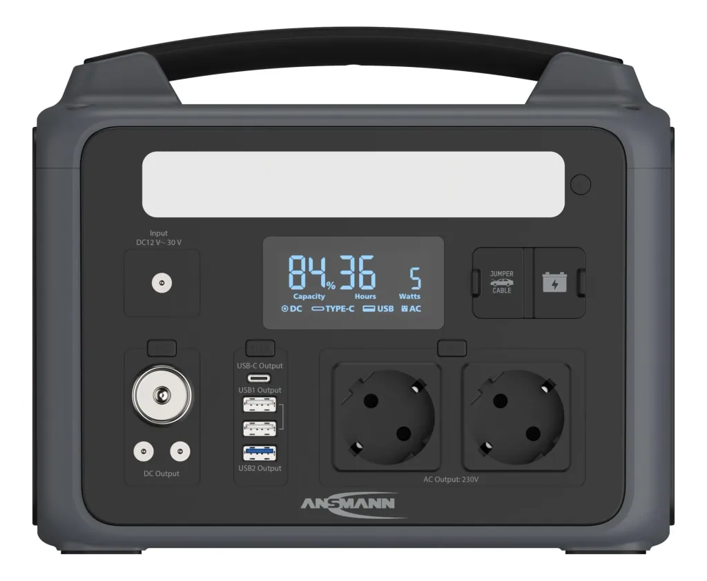 Power station with LED lamp, AC sockets, car socket and USB, 600 watts