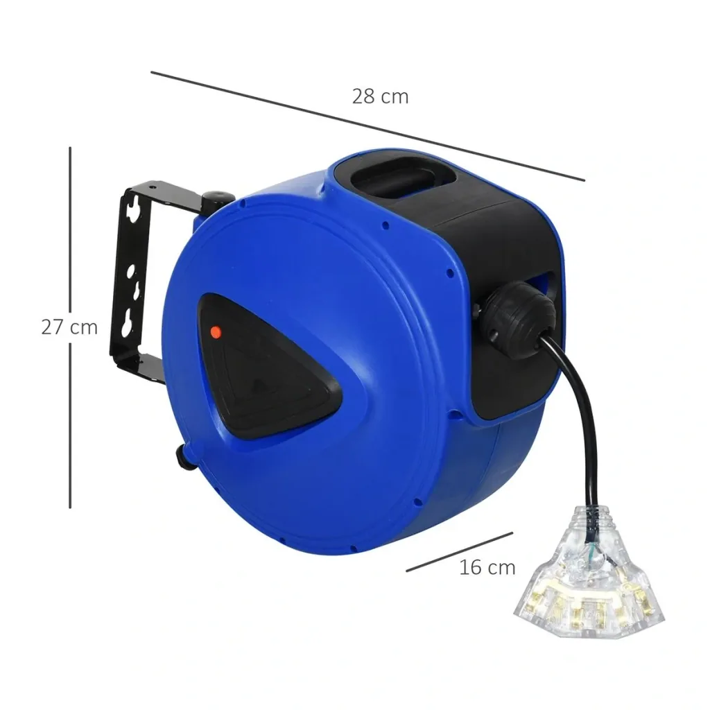 Cable drum 20 m + 1.3 m cable automatic cable reel outdoor reel power cable rotatable wall bracket, PP, rubber, Me