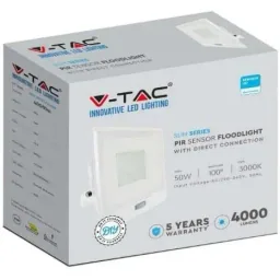 VT-158S LED Floodlight with Sensor - 50 W - 4000 Lm - 3000K - White