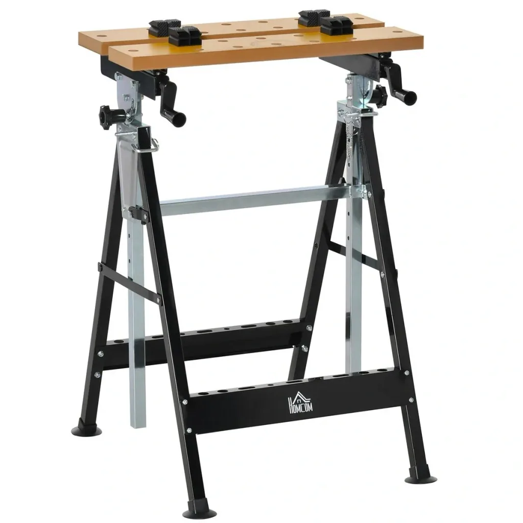 Workbench with angle adjustment table work table worktop height-adjustable table iron MDF beige + black