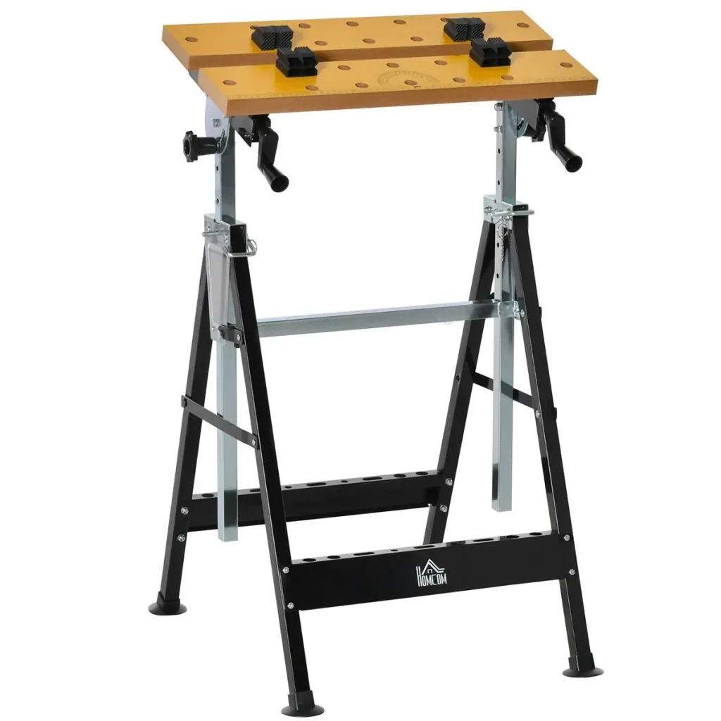 Workbench with angle adjustment table work table worktop height-adjustable table iron MDF beige + black