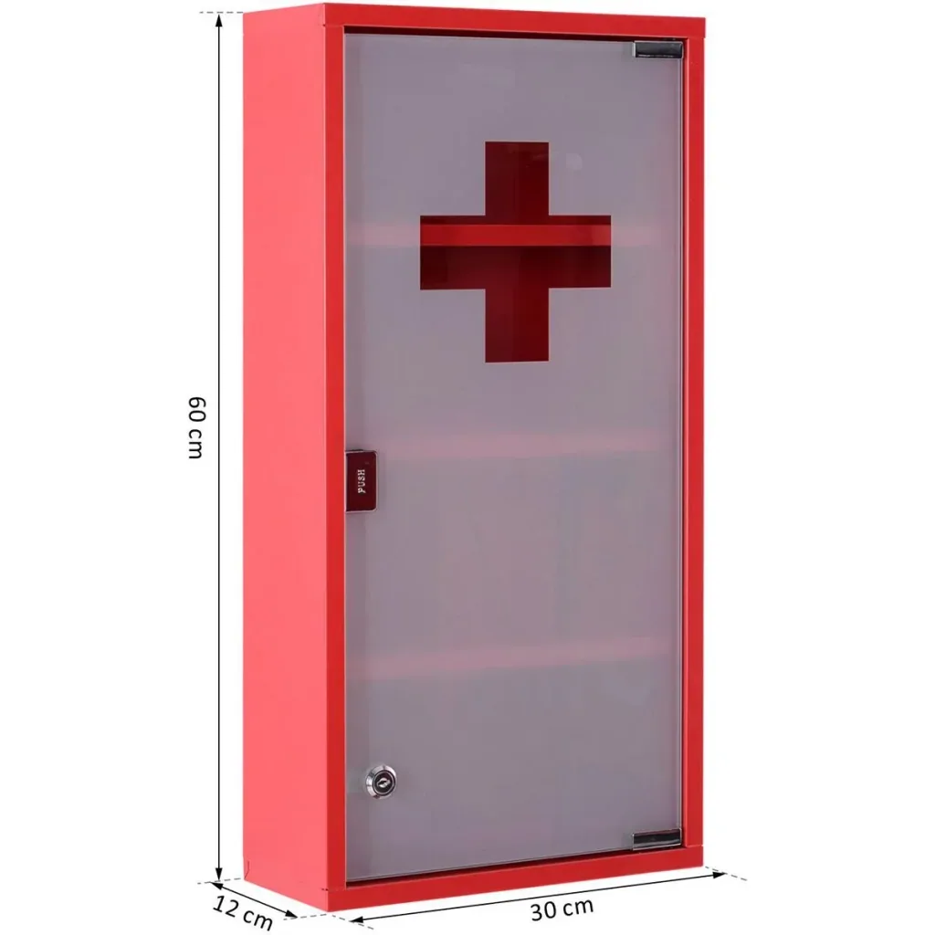 Lockable medicine cabinet red