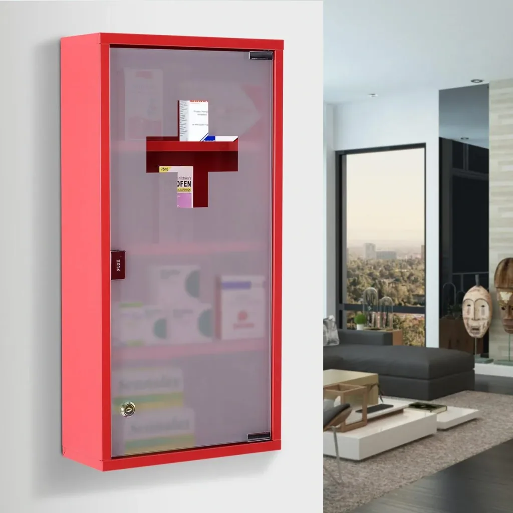 Lockable medicine cabinet red