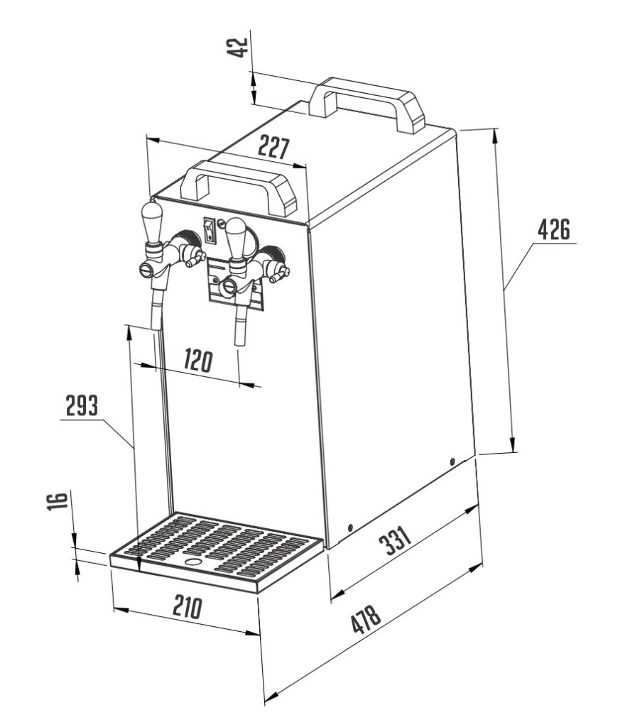 Beer dispenser, Beer machine Kontakt 40 / K PROFI 2-line, 50 liter/h, stainless steel housing, Green Line