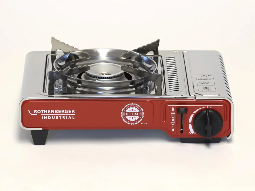 Compact gas table cooker Deluxe RS 220 with integrated cartridge compartment