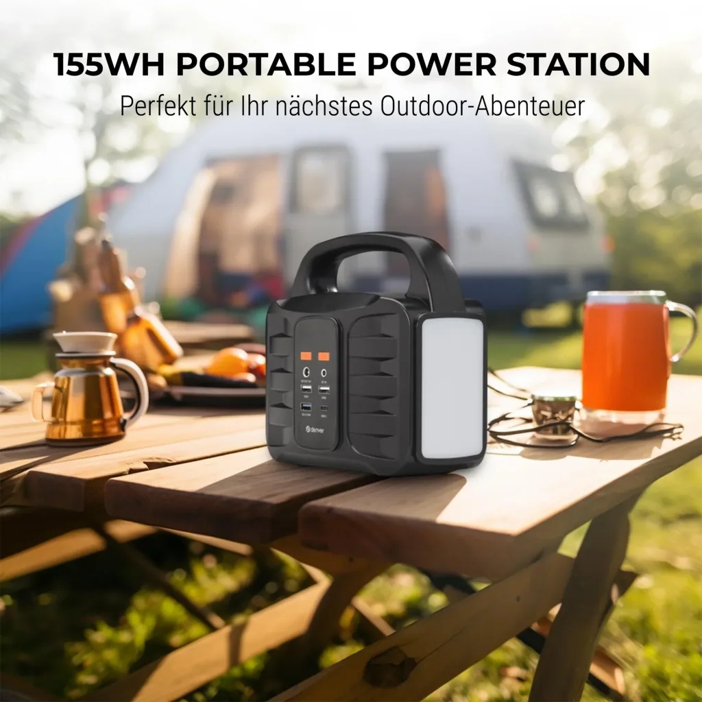 Portable power station with solar panel and lamp