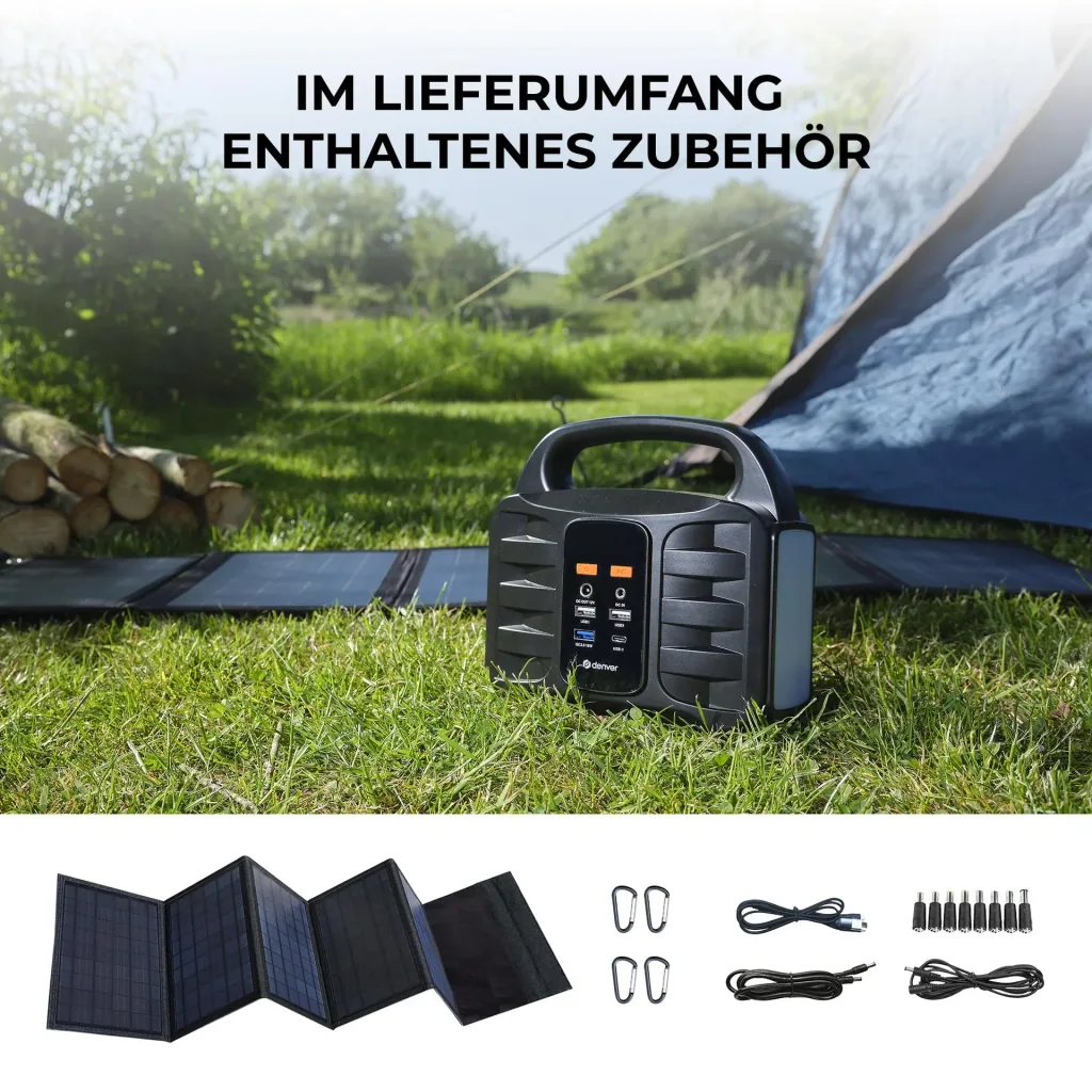 Portable power station with solar panel and lamp