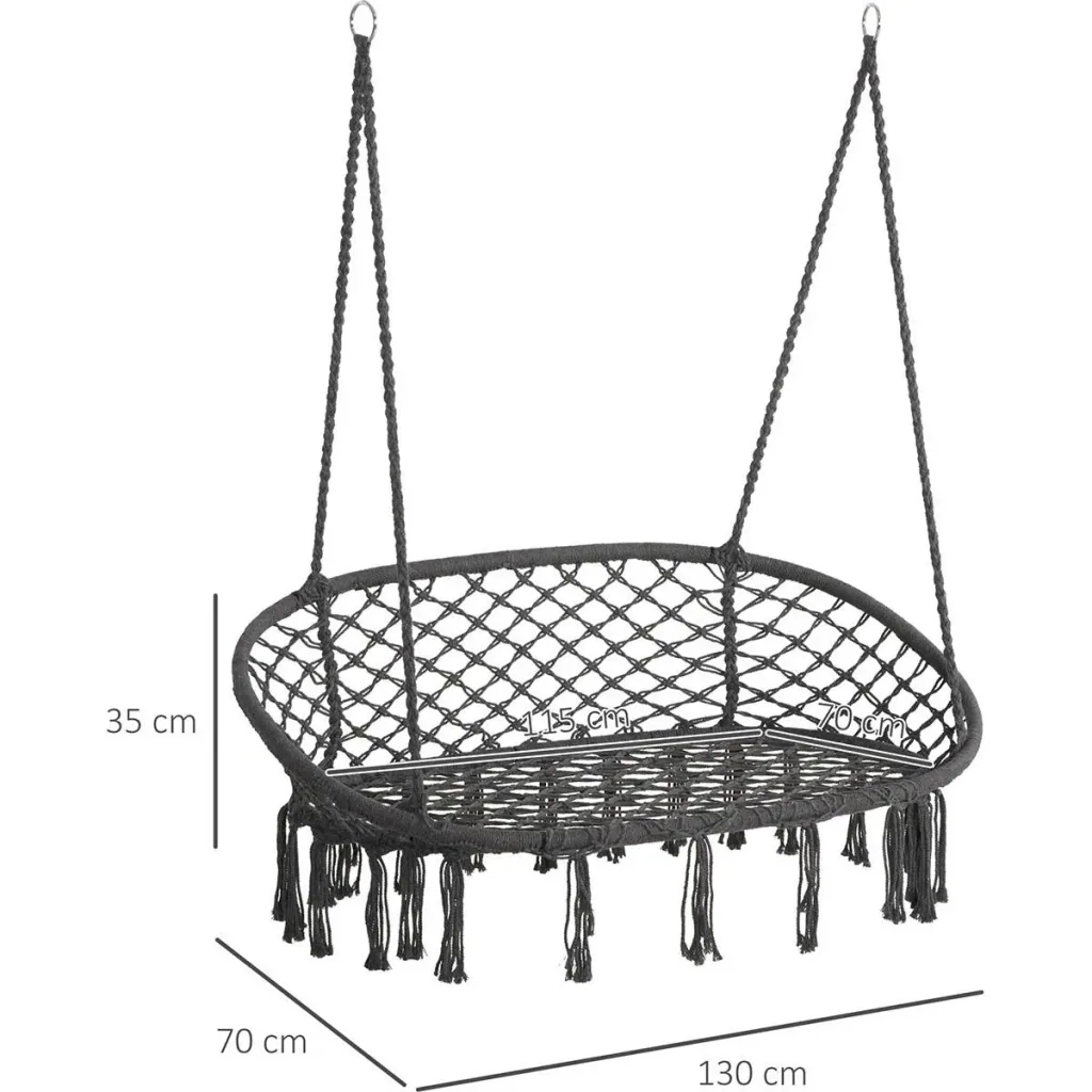 Hanging chair 2-person - Boho style - Grey - 130 x 70 x 35 cm