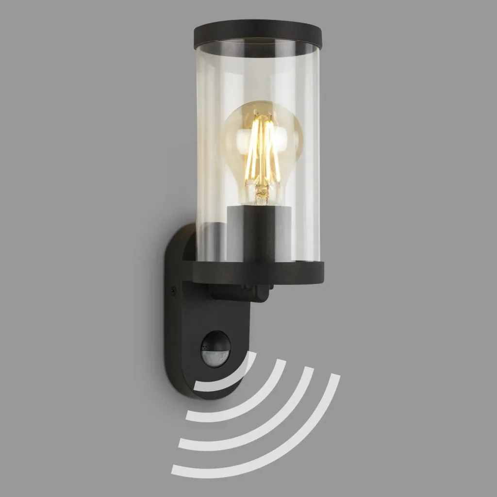 Outdoor light with motion detector, metal-plastic / black, IP44, E27 socket