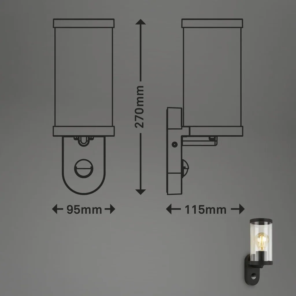 Outdoor light with motion detector, metal-plastic / black, IP44, E27 socket