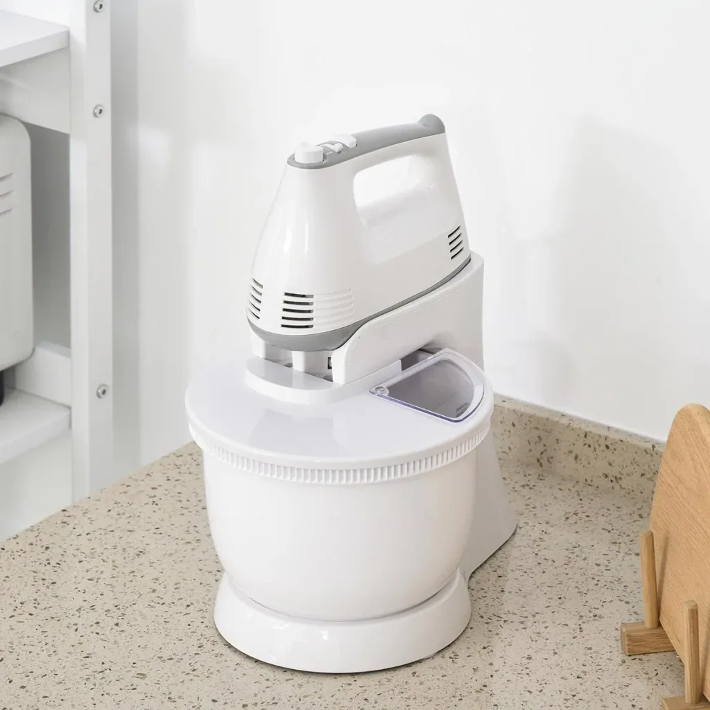 2 in 1 Hand Mixer Electric Hand Mixer Set with Table Stand 3.4 Liter Mixing Bowl 300W 6 Speeds inclusive