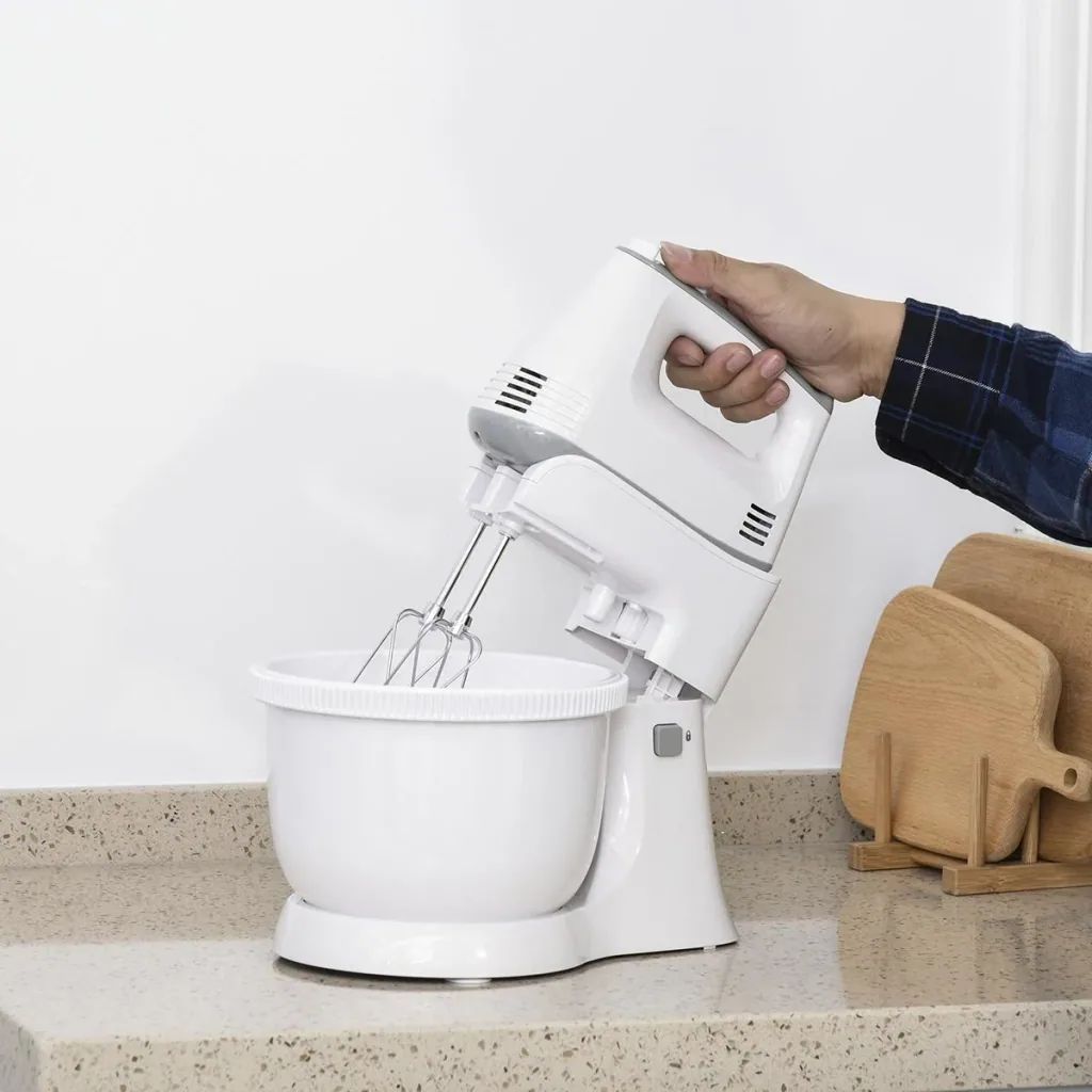 2 in 1 Hand Mixer Electric Hand Mixer Set with Table Stand 3.4 Liter Mixing Bowl 300W 6 Speeds inclusive