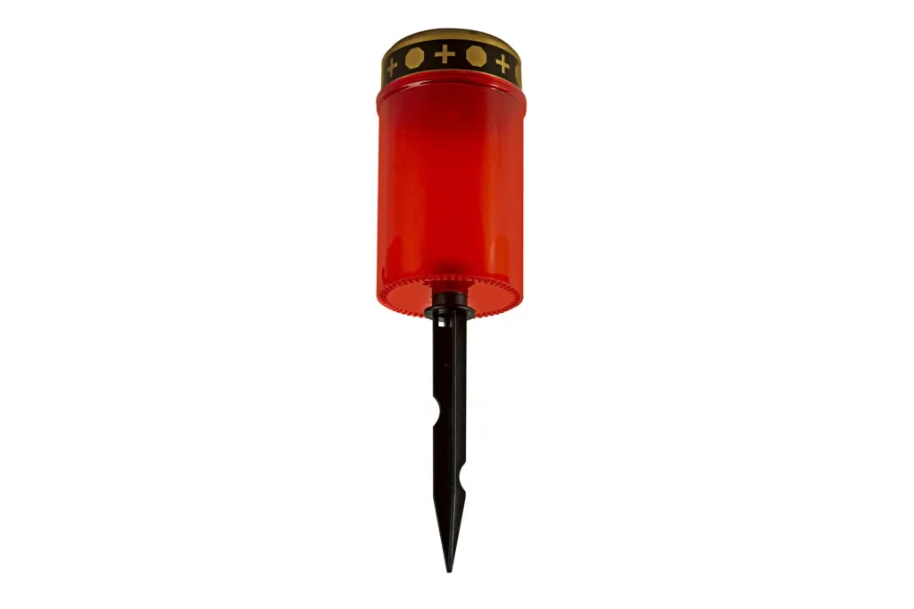Solar LED grave light red with flickering flame, ground spike and timer