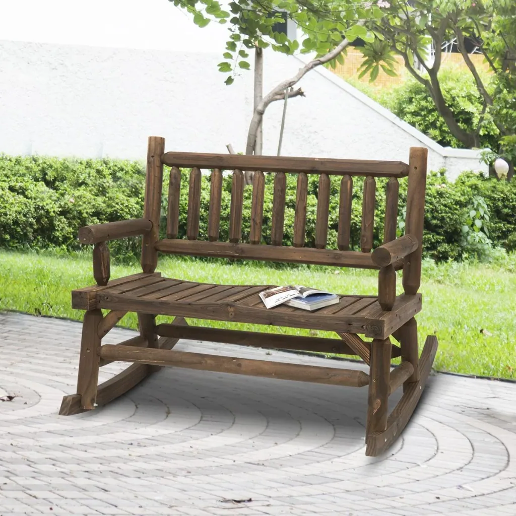 Rocking bench with armrest dark brown