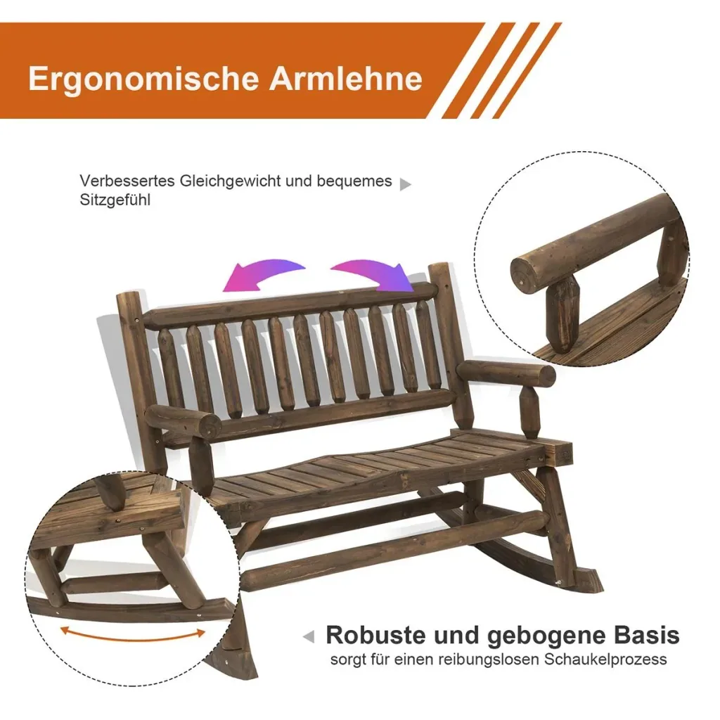 Rocking bench with armrest dark brown