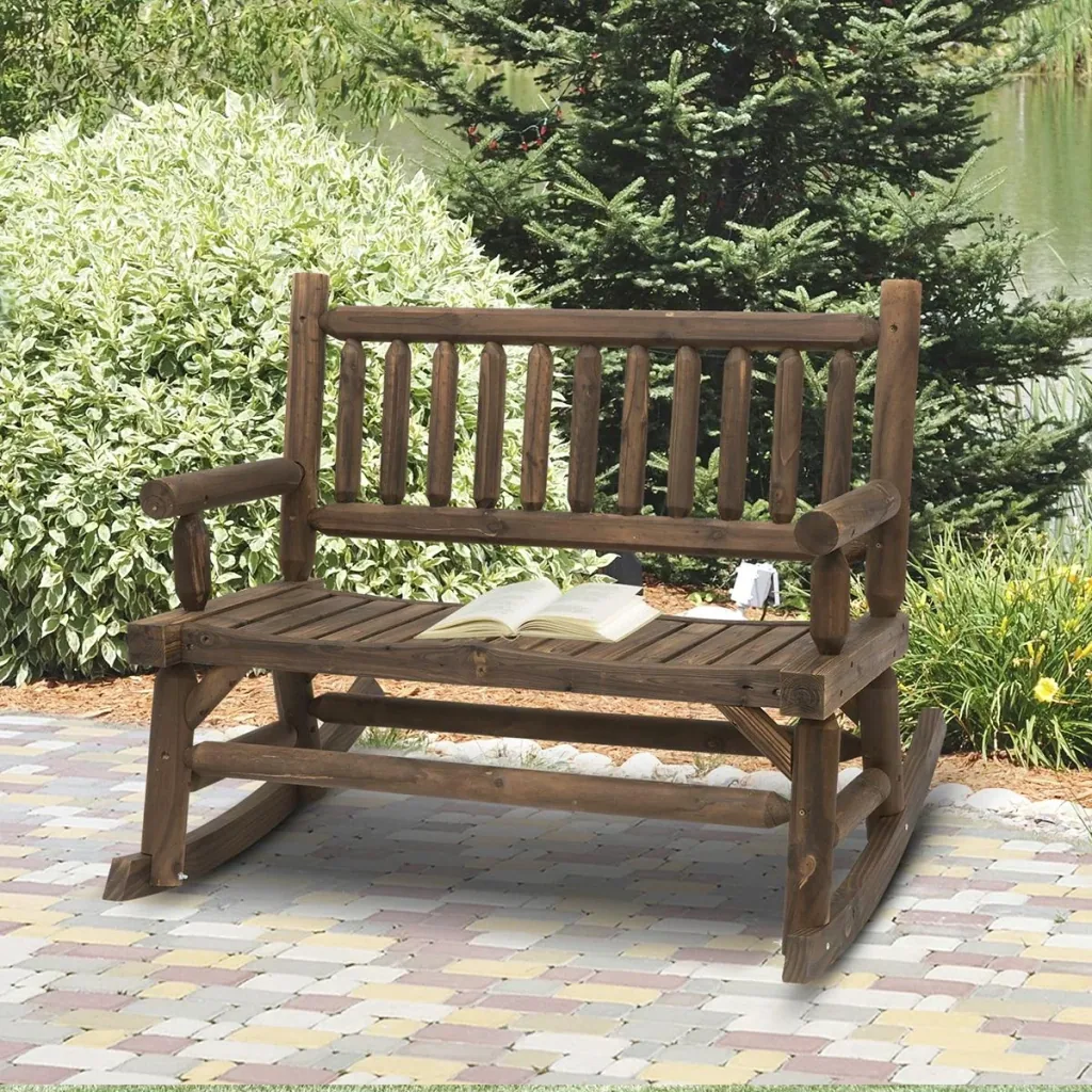 Rocking bench with armrest dark brown