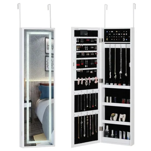 LED jewelry cabinet white 31.5x9x110cm hanging