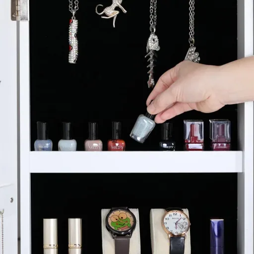 LED jewelry cabinet white 31.5x9x110cm hanging