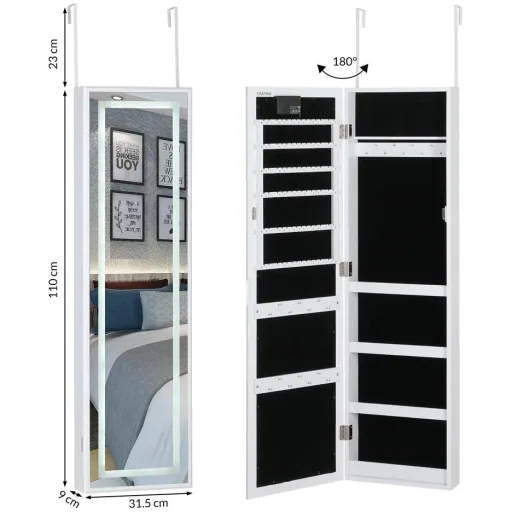 LED jewelry cabinet white 31.5x9x110cm hanging