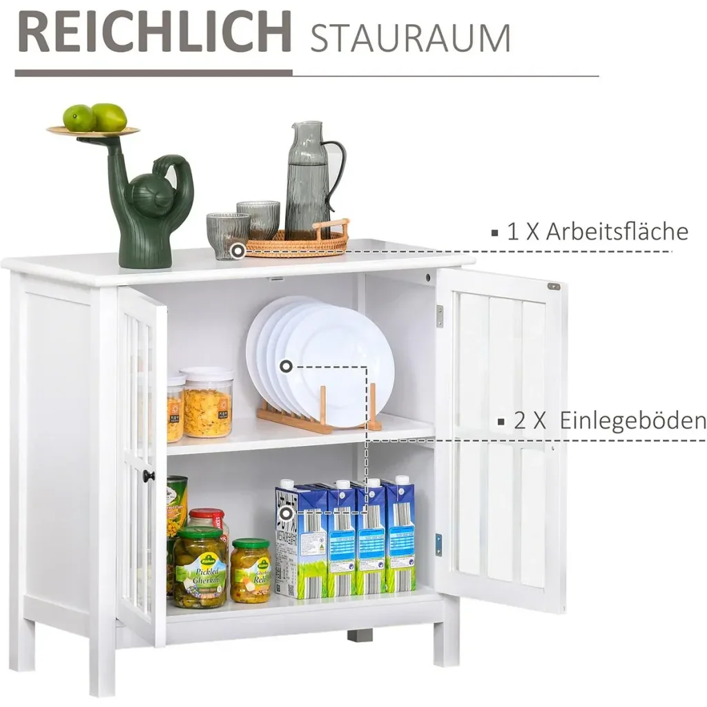 Kitchen cabinet with glass doors white