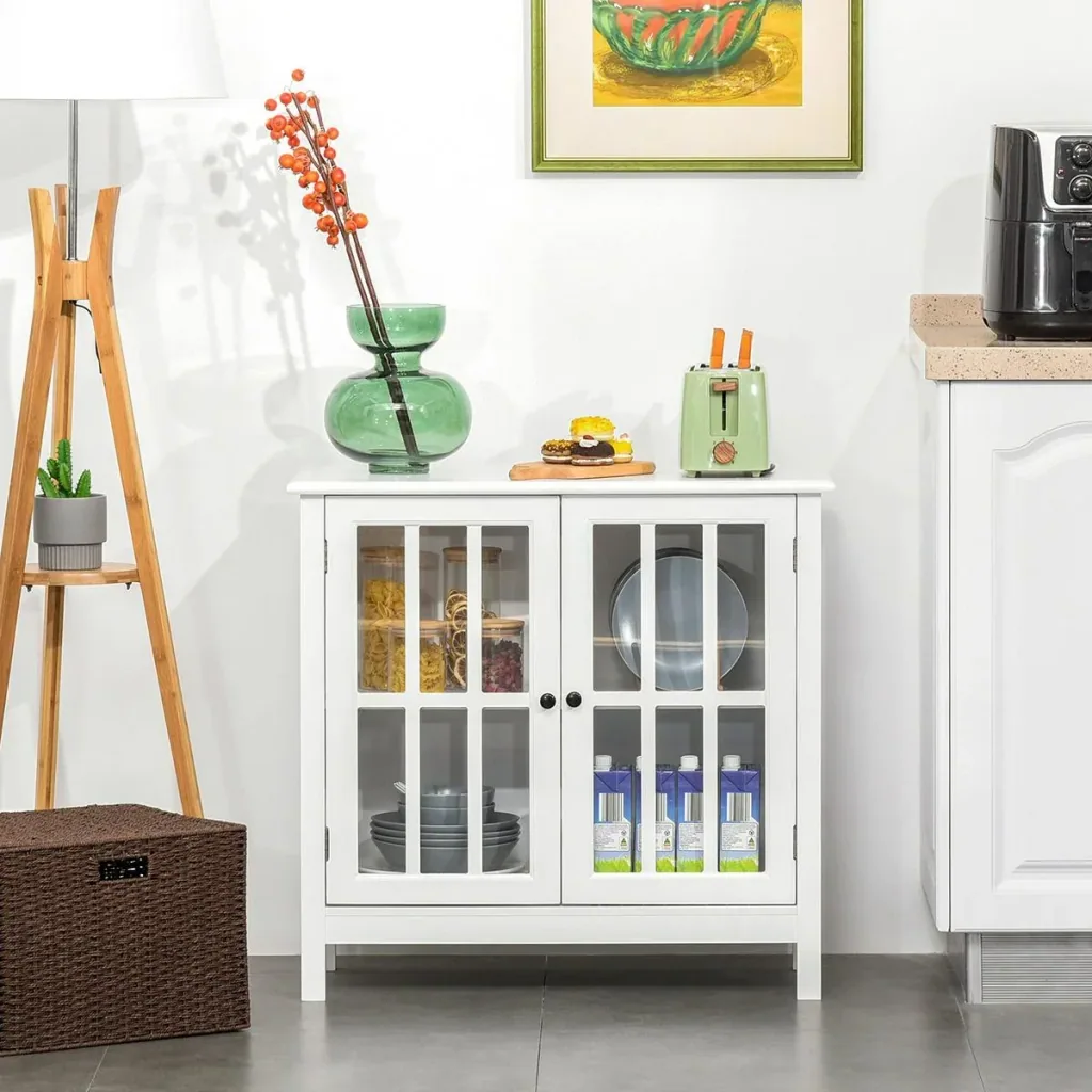 Kitchen cabinet with glass doors white