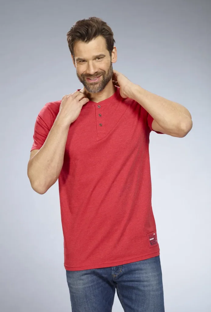 T-shirt with button placket, color red, size M