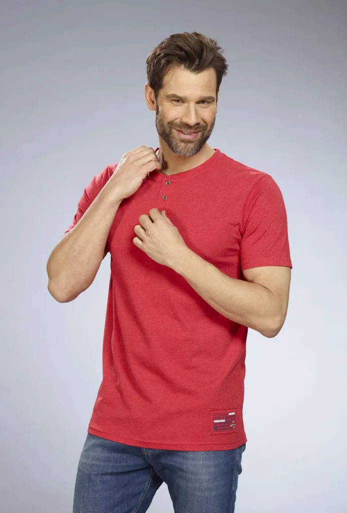T-shirt with button placket, color red, size M