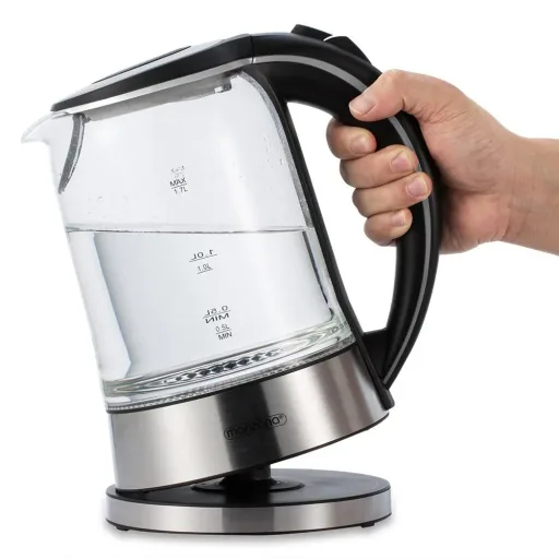 Kettle silver/black glass/stainless steel 1.7L