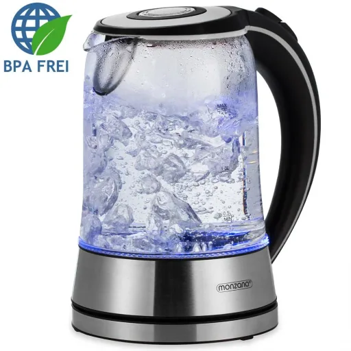 Kettle silver/black glass/stainless steel 1.7L