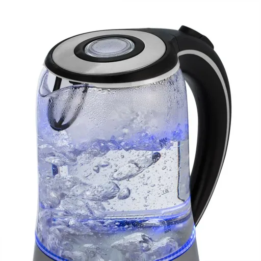Kettle silver/black glass/stainless steel 1.7L
