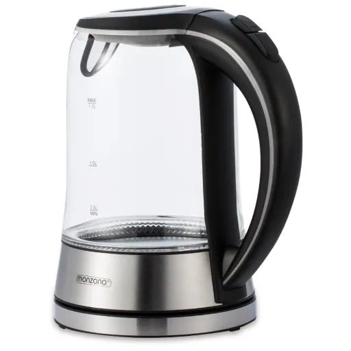 Kettle silver/black glass/stainless steel 1.7L