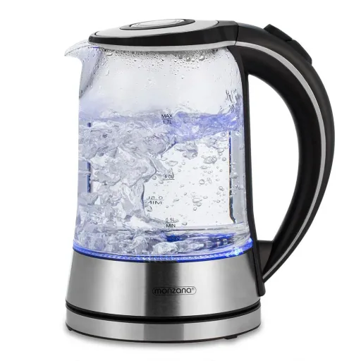 Kettle silver/black glass/stainless steel 1.7L